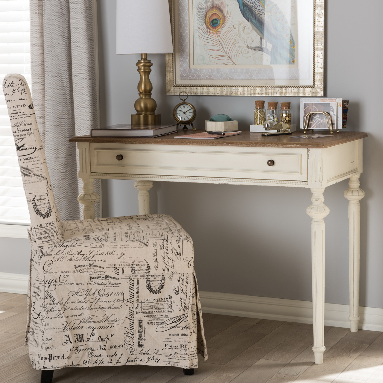 Baxton Studio Marquetterie French Provincial Weathered Oak and